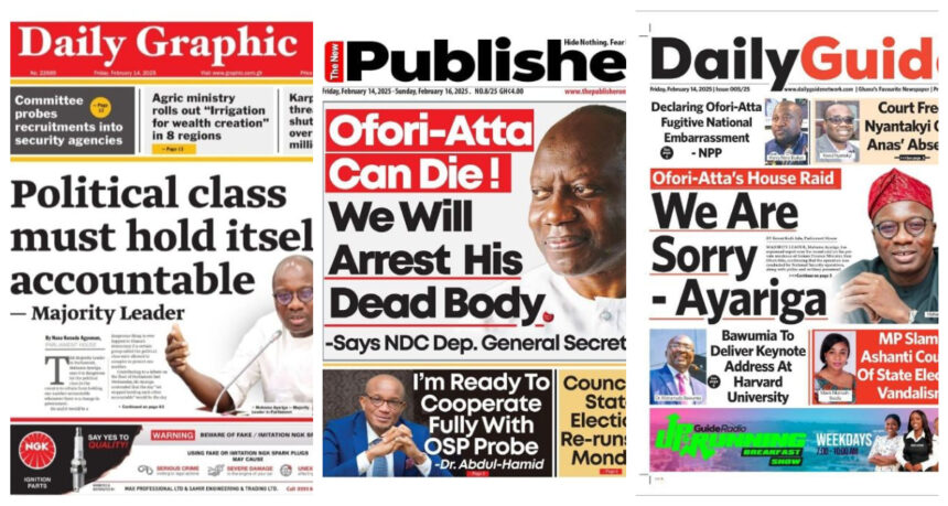 Newspaper headlines Friday February 14 2025